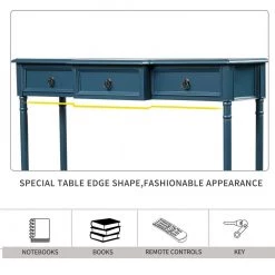 51.57 in. Antique Navy Standard Rectangle Wood Console Table with Projecting Drawers and Long Shelf by Z-joyee -Cheap Z-joyee Store antique navy z joyee console tables f fb857221808 1f 1000