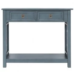 36 in. Antique Navy Standard Rectangle Wood Console Table with 2-Drawers and Bottom Shelf by Z-joyee