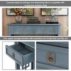 36 in. Antique Navy Standard Rectangle Wood Console Table with 2-Drawers and Bottom Shelf by Z-joyee -Cheap Z-joyee Store antique navy z joyee console tables f fb857222027 fa 1000
