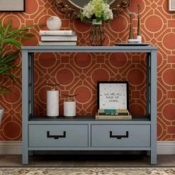 36 in. Antique Navy Standard Rectangle Wood Console Table with 2-Bottom-Drawers by Z-joyee -Cheap Z-joyee Store antique navy z joyee console tables f fb857222102 31 1000