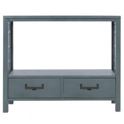 36 in. Antique Navy Standard Rectangle Wood Console Table with 2-Bottom-Drawers by Z-joyee