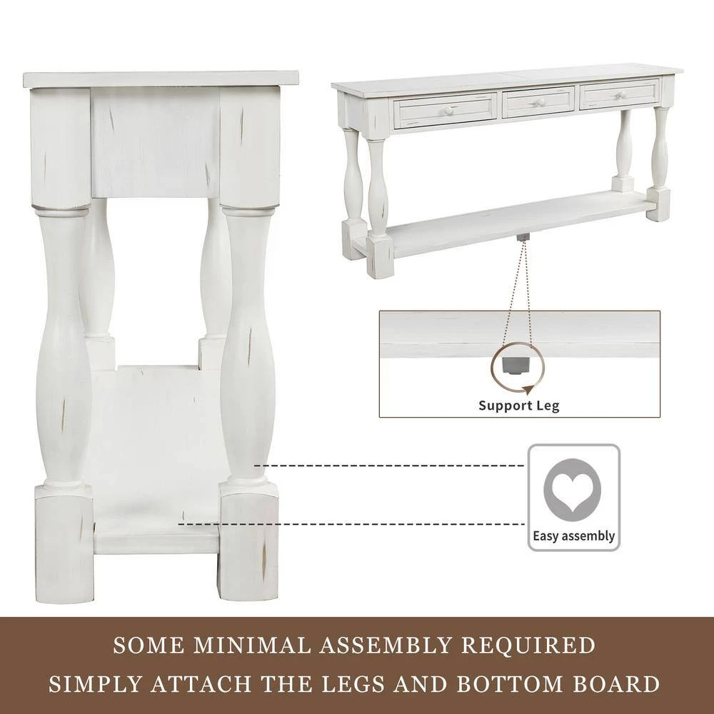 64 in. Antique White Standard Rectangle Wood Console Table with Drawers and Shelf by Z-joyee 5 64 in. Antique White Standard Rectangle Wood Console Table with Drawers and Shelf by Z-joyee - Image 5