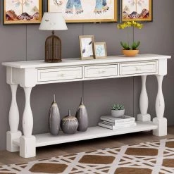 64 in. Antique White Standard Rectangle Wood Console Table with Drawers and Shelf by Z-joyee 17 64 in. Antique White Standard Rectangle Wood Console Table with Drawers and Shelf by Z-joyee -Cheap Z-joyee Store antique white z joyee console tables f fb857220160 31 1000