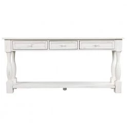 64 in. Antique White Standard Rectangle Wood Console Table with Drawers and Shelf by Z-joyee