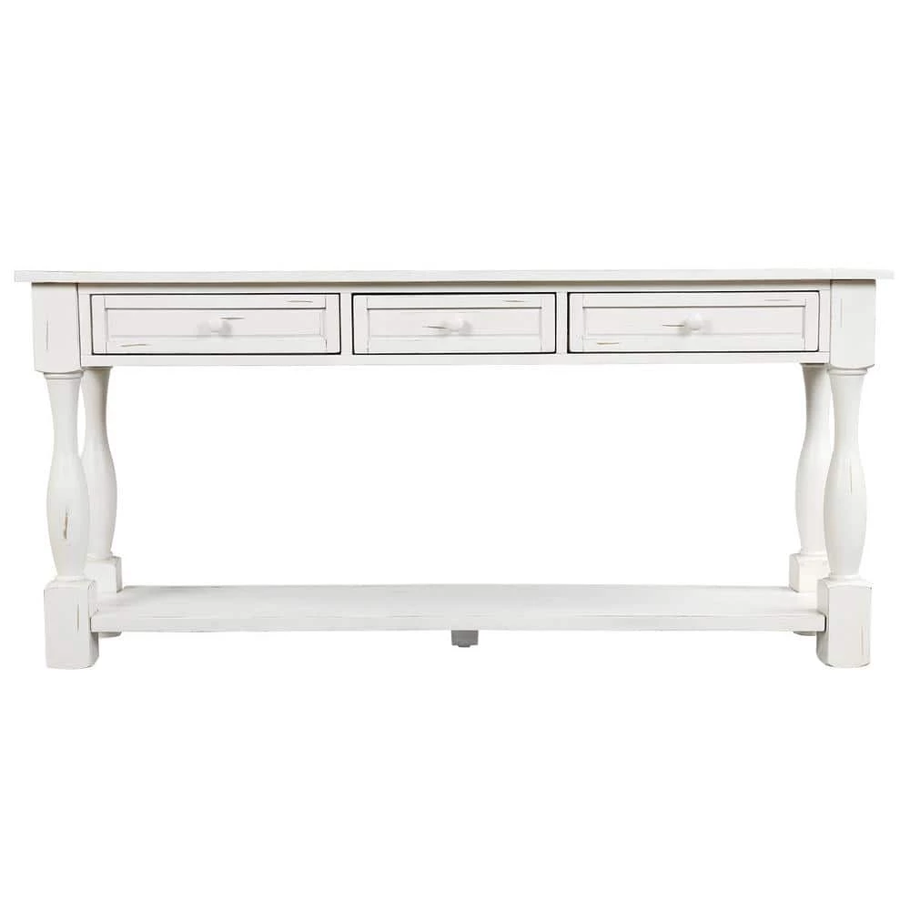 64 in. Antique White Standard Rectangle Wood Console Table with Drawers and Shelf by Z-joyee 1 64 in. Antique White Standard Rectangle Wood Console Table with Drawers and Shelf by Z-joyee