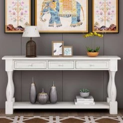 64 in. Antique White Standard Rectangle Wood Console Table with Drawers and Shelf by Z-joyee 15 64 in. Antique White Standard Rectangle Wood Console Table with Drawers and Shelf by Z-joyee -Cheap Z-joyee Store antique white z joyee console tables f fb857220160 fa 1000