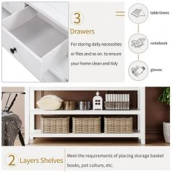 50 in. Antique White Standard Rectangle Wood Console Table with 3-Drawers and 2-Open Shelves by Z-joyee -Cheap Z-joyee Store antique white z joyee console tables f fb857220771 44 1000