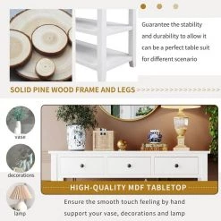 50 in. Antique White Standard Rectangle Wood Console Table with 3-Drawers and 2-Open Shelves by Z-joyee -Cheap Z-joyee Store antique white z joyee console tables f fb857220771 4f 1000