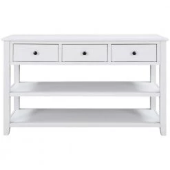 50 in. Antique White Standard Rectangle Wood Console Table with 3-Drawers and 2-Open Shelves by Z-joyee