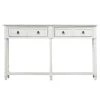 57.9 in. Antique White Standard Rectangle Wood Console Table with Projecting Drawers and Long Shelf by Z-joyee