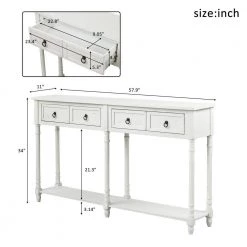 57.9 in. Antique White Standard Rectangle Wood Console Table with Projecting Drawers and Long Shelf by Z-joyee -Cheap Z-joyee Store antique white z joyee console tables f fb857221853 c3 1000