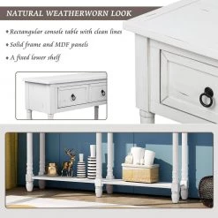57.9 in. Antique White Standard Rectangle Wood Console Table with Projecting Drawers and Long Shelf by Z-joyee -Cheap Z-joyee Store antique white z joyee console tables f fb857221853 fa 1000