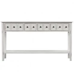 60 in. Antique White Standard Rectangle Wood Console Table with 2-Different Size-Drawers and Bottom Shelf by Z-joyee