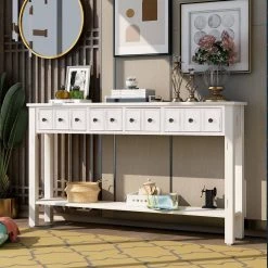 60 in. Antique White Standard Rectangle Wood Console Table with 2-Different Size-Drawers and Bottom Shelf by Z-joyee -Cheap Z-joyee Store antique white z joyee console tables f fb857222126 76 1000