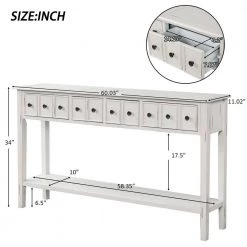 60 in. Antique White Standard Rectangle Wood Console Table with 2-Different Size-Drawers and Bottom Shelf by Z-joyee -Cheap Z-joyee Store antique white z joyee console tables f fb857222126 c3 1000