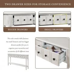 60 in. Antique White Standard Rectangle Wood Console Table with 2-Different Size-Drawers and Bottom Shelf by Z-joyee -Cheap Z-joyee Store antique white z joyee console tables f fb857222126 fa 1000