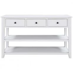 Retro 50 in. Antique White Standard Rectangle Wood Console Table with 3 Drawers by Z-joyee