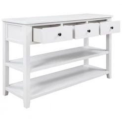 Retro 50 in. Antique White Standard Rectangle Wood Console Table with 3 Drawers by Z-joyee -Cheap Z-joyee Store antique white z joyee console tables ly wf199598aak 77 1000