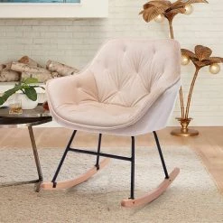 Beige Velvet Rocking Chair Arm Chair by Z-joyee -Cheap Z-joyee Store beige z joyee accent chairs f fb857222379 fa 1000