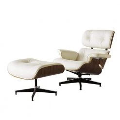 Beige Faux Leather Swivel Lounge Chair and Ottoman by Z-joyee