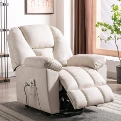 33.9 in. Beige Polyester Power Lift Chair Massage Chair Recliner Chair for Living Room by Z-joyee -Cheap Z-joyee Store beige z joyee massage chairs ljp sg000262aaa 31 1000