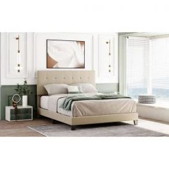 Upholstered Beige Queen Size Platform Bed with Tufted Headboard by Z-joyee 16 Upholstered Beige Queen Size Platform Bed with Tufted Headboard by Z-joyee -Cheap Z-joyee Store beige z joyee platform beds f fb857216828 76 1000