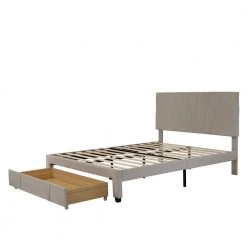 Upholstered Beige Queen Platform Bed with a Big Drawer by Z-joyee 14 Upholstered Beige Queen Platform Bed with a Big Drawer by Z-joyee -Cheap Z-joyee Store beige z joyee platform beds f fb857217290 44 1000