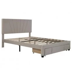 Upholstered Beige Queen Platform Bed with a Big Drawer by Z-joyee 16 Upholstered Beige Queen Platform Bed with a Big Drawer by Z-joyee -Cheap Z-joyee Store beige z joyee platform beds f fb857217290 76 1000