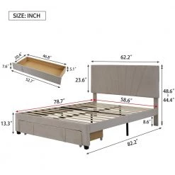 Upholstered Beige Queen Platform Bed with a Big Drawer by Z-joyee 11 Upholstered Beige Queen Platform Bed with a Big Drawer by Z-joyee -Cheap Z-joyee Store beige z joyee platform beds f fb857217290 c3 1000