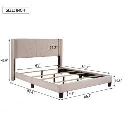 Velvet Upholstered Beige Queen Size Platform Bed with Headboard by Z-joyee -Cheap Z-joyee Store beige z joyee platform beds f fb857218242 4f 1000