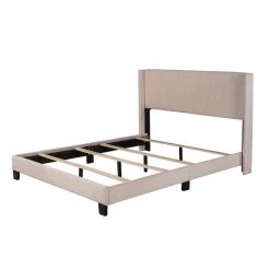 Velvet Upholstered Beige Queen Size Platform Bed with Headboard by Z-joyee -Cheap Z-joyee Store beige z joyee platform beds f fb857218242 fa 1000