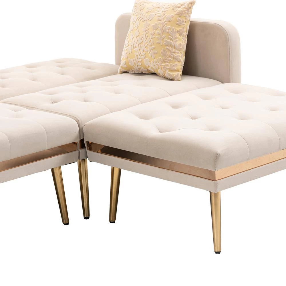 106.30 in. W 4-piece Velvet L-Shape Sectional Sofa in Beige by Z-joyee 6 106.30 in. W 4-piece Velvet L-Shape Sectional Sofa in Beige by Z-joyee - Image 6