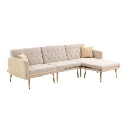106.30 in. W 4-piece Velvet L-Shape Sectional Sofa in Beige by Z-joyee