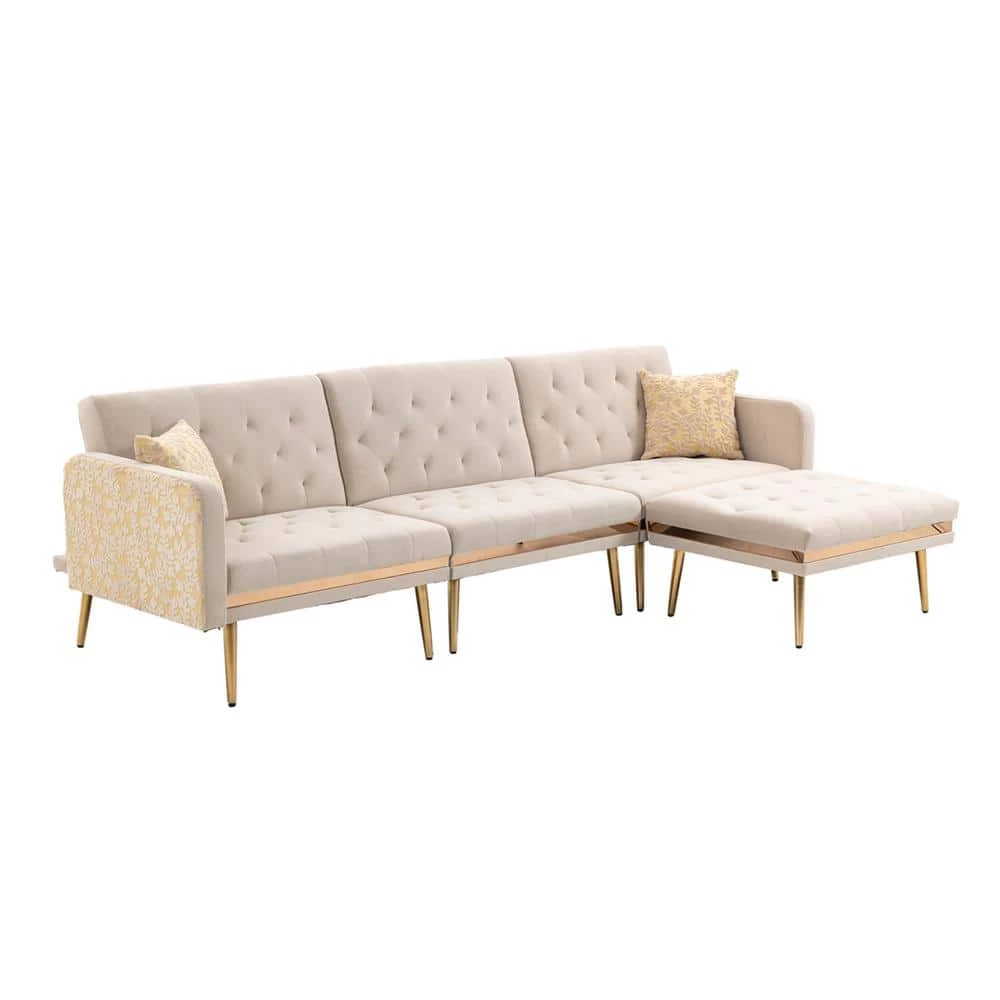 106.30 in. W 4-piece Velvet L-Shape Sectional Sofa in Beige by Z-joyee 1 106.30 in. W 4-piece Velvet L-Shape Sectional Sofa in Beige by Z-joyee