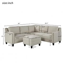 84 in. Square Arm 3-piece L Shaped Polyester Sectional Sofa in Beige w/Ottoman by Z-joyee 10 84 in. Square Arm 3-piece L Shaped Polyester Sectional Sofa in Beige w/Ottoman by Z-joyee -Cheap Z-joyee Store beige z joyee sectional sofas p q202200222 1f 1000