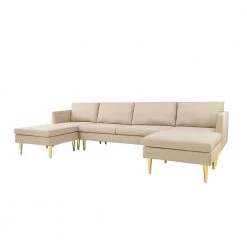 122 in. Square Arm 4-Piece U-Shaped Polyester Modern Convertible Sectional Sofa in Beige by Z-joyee -Cheap Z-joyee Store beige z joyee sectional sofas p s202200086 1f 1000