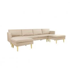 122 in. Square Arm 4-Piece U-Shaped Polyester Modern Convertible Sectional Sofa in Beige by Z-joyee -Cheap Z-joyee Store beige z joyee sectional sofas p s202200086 44 1000
