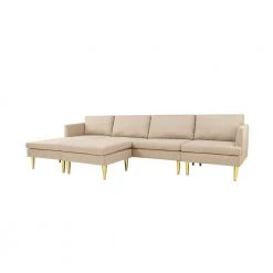 122 in. Square Arm 4-Piece U-Shaped Polyester Modern Convertible Sectional Sofa in Beige by Z-joyee -Cheap Z-joyee Store beige z joyee sectional sofas p s202200086 4f 1000