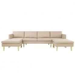 122 in. Square Arm 4-Piece U-Shaped Polyester Modern Convertible Sectional Sofa in Beige by Z-joyee