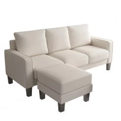 75 in. Square Arm Fabric Modern L-Shaped Sofa in Beige with Ottoman by Z-joyee