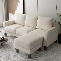 75 in. Square Arm Fabric Modern L-Shaped Sofa in Beige with Ottoman by Z-joyee -Cheap Z-joyee Store beige z joyee sofas couches p q202200273 c3 1000