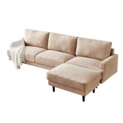 104.6 in. Square Arm Polyester Fabric Modern L-Shaped 3-Seater Sofa with Ottoman in Beige by Z-joyee -Cheap Z-joyee Store beige z joyee sofas couches p s202200150 c3 1000