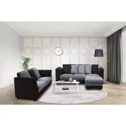 80.2 in. Square Arm Polyester Blend Modern Straight 3-Seats Sofa and Loveseat with Ottoman in Black and Gray by Z-joyee -Cheap Z-joyee Store black and gray z joyee sofas couches p s202200424 31 1000