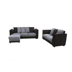80.2 in. Square Arm Polyester Blend Modern Straight 3-Seats Sofa and Loveseat with Ottoman in Black and Gray by Z-joyee
