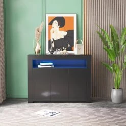 Living Room Black Storage Cabinet High Gloss with LED Light by Z-joyee 17 Living Room Black Storage Cabinet High Gloss with LED Light by Z-joyee -Cheap Z-joyee Store black z joyee accent cabinets ly w331s00031 31 1000