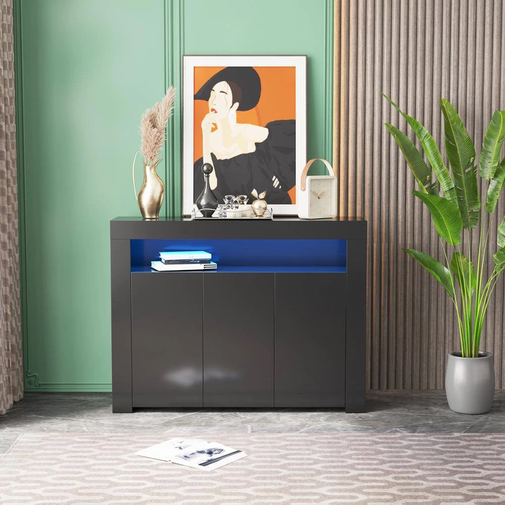 Living Room Black Storage Cabinet High Gloss with LED Light by Z-joyee 9 Living Room Black Storage Cabinet High Gloss with LED Light by Z-joyee - Image 9