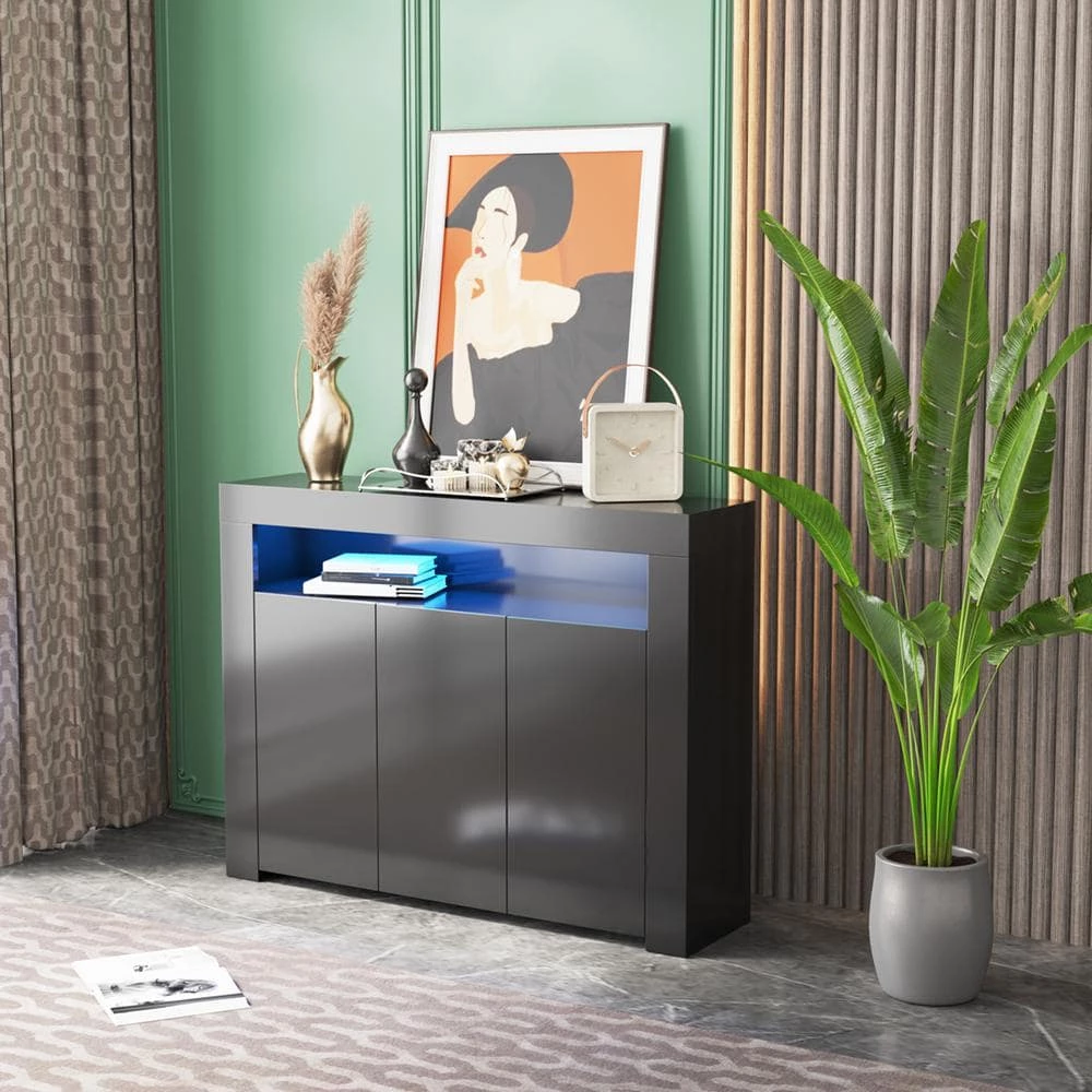 Living Room Black Storage Cabinet High Gloss with LED Light by Z-joyee 5 Living Room Black Storage Cabinet High Gloss with LED Light by Z-joyee - Image 5