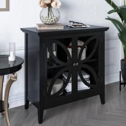 32 in. W Black Accent Wooden Storage Cabinet with Decorative transparent Door by Z-joyee -Cheap Z-joyee Store black z joyee accent cabinets ly wf284793aab 31 1000