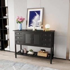 Wood Black Storage Cabinet with 2 Drawers, 2 Cabinets and 1 Shelf by Z-joyee -Cheap Z-joyee Store black z joyee accent cabinets lyac260aab 31 1000