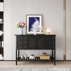 Wood Black Storage Cabinet with 2 Drawers, 2 Cabinets and 1 Shelf by Z-joyee -Cheap Z-joyee Store black z joyee accent cabinets lyac260aab c3 1000